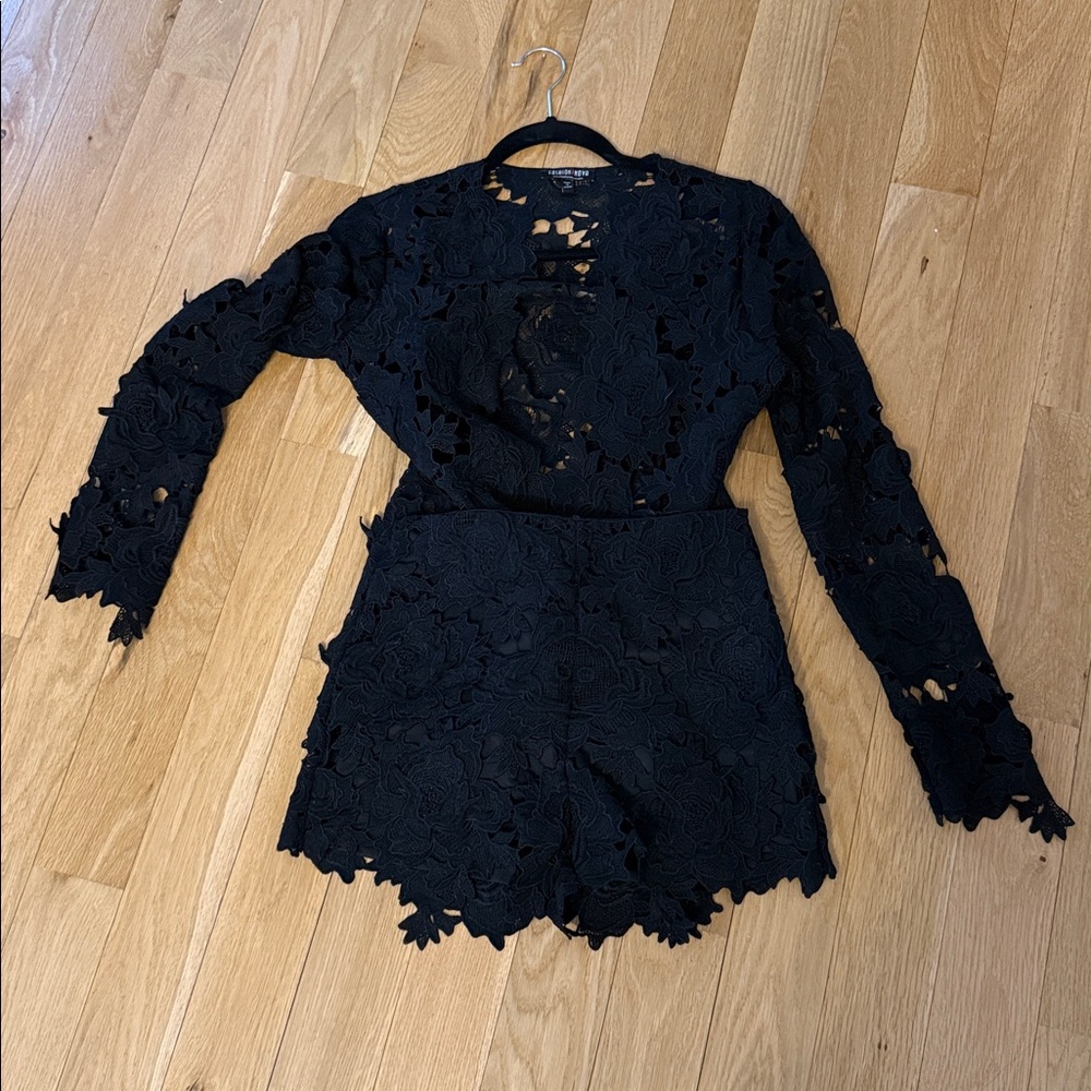 Fashion Nova Black Lace Overlay Jacket and matching shorts